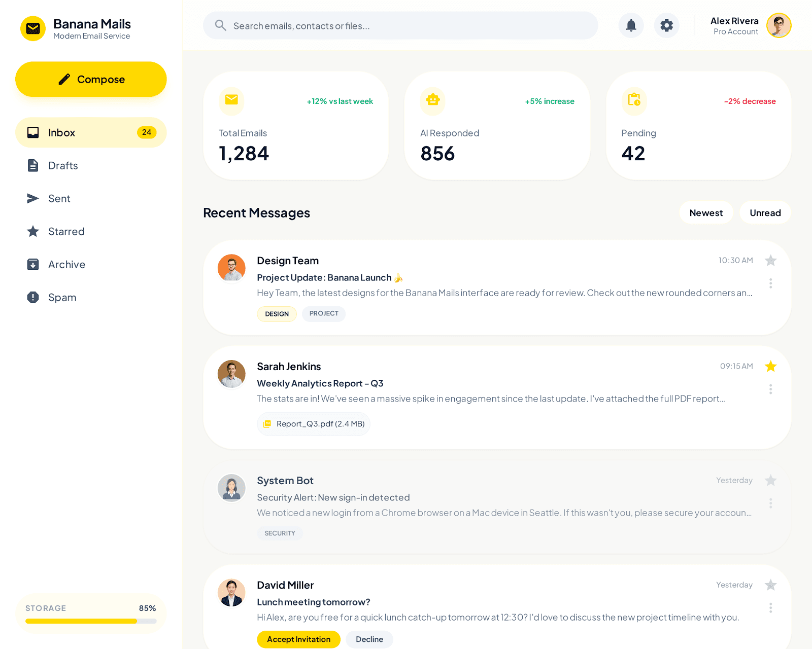 Go Banana Mail dashboard